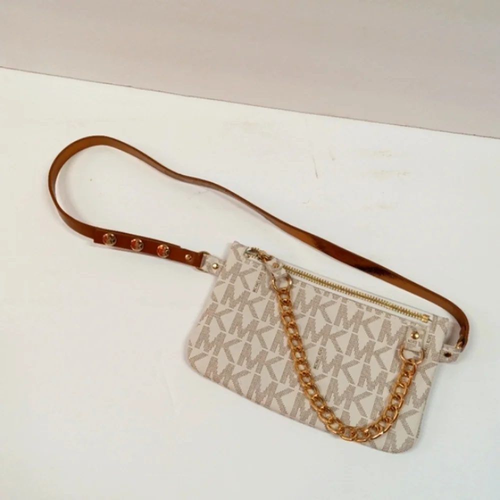 Michael Kors Iconic Logo Fanny Pack/Waist Bag w/ Metallic Chain & Accents